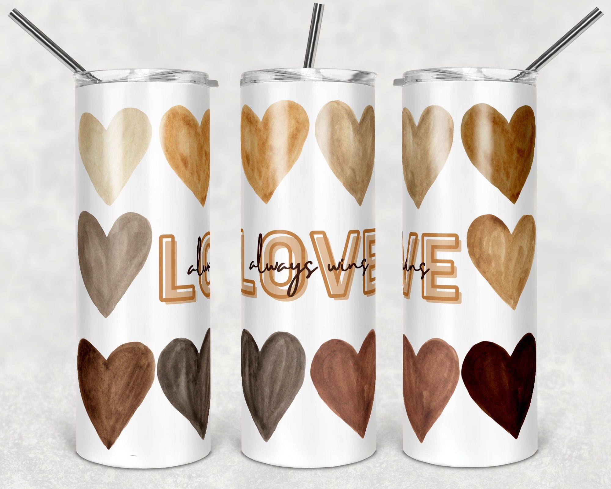 Unity Hearts Tumbler / Beauty Has no Skintone Tumbler / Water Color Hearts / Melanin Tumbler