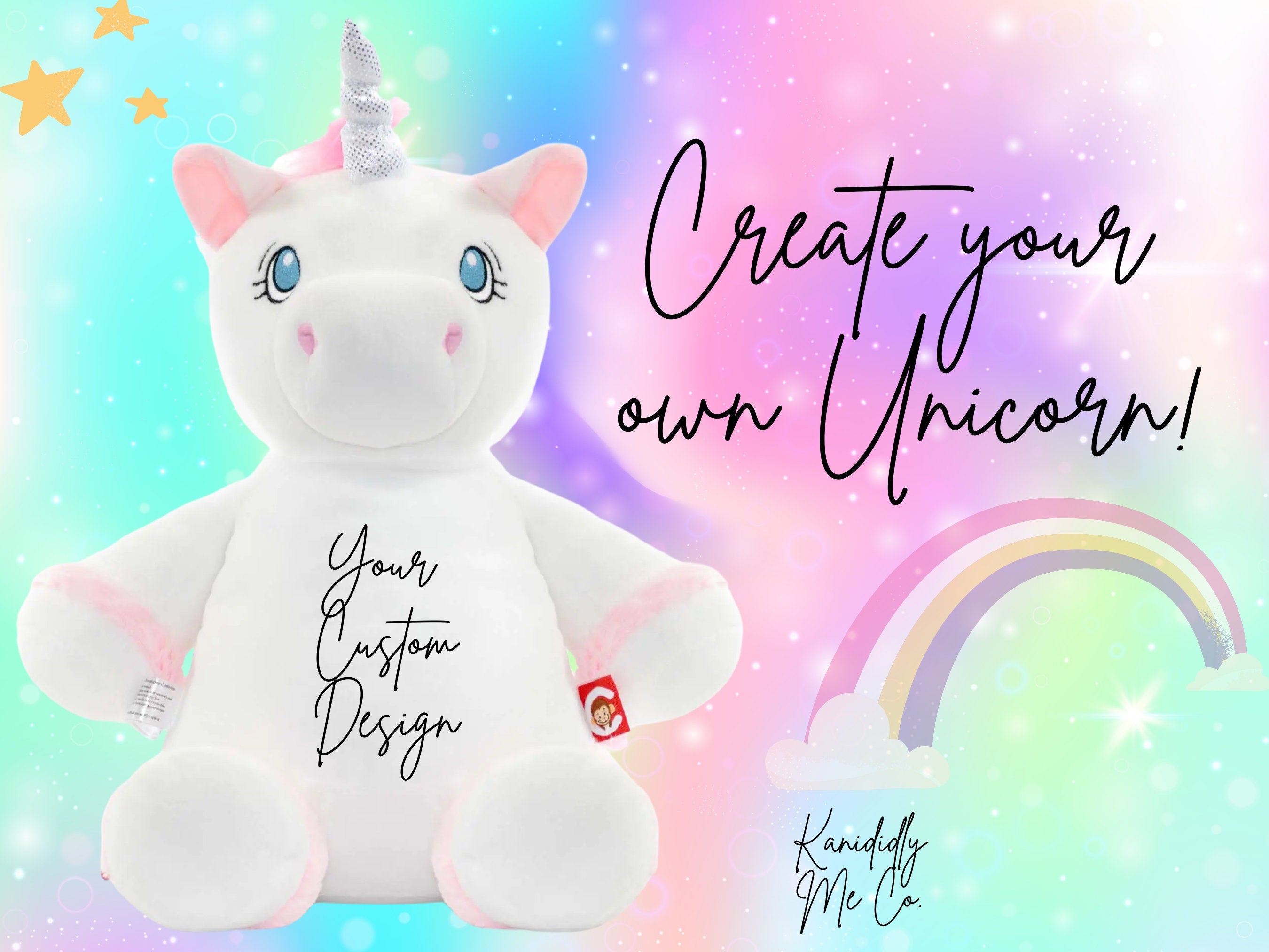 White Unicorn Custom - Embroidered Stuffed Animal - Cubbie - Birth Stats - Newborn Gift - Birth Announcement - Baby Gift - Christmas Gift