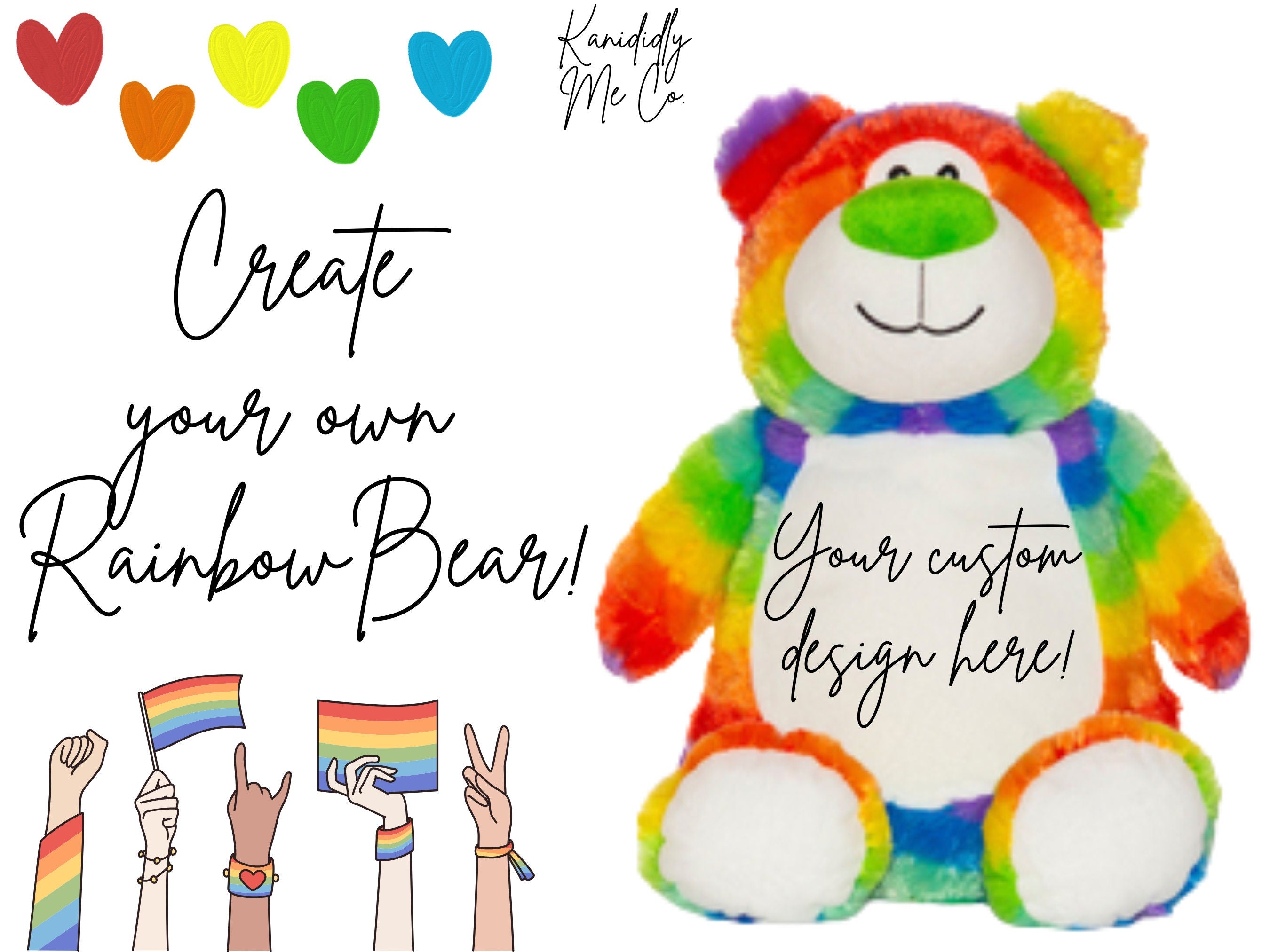 Rainbow Bear Custom - Embroidered Stuffed Animal - Cubbie - Birth Stats - Newborn Gift - Birth Announcement - Baby Gift - Christmas Gift