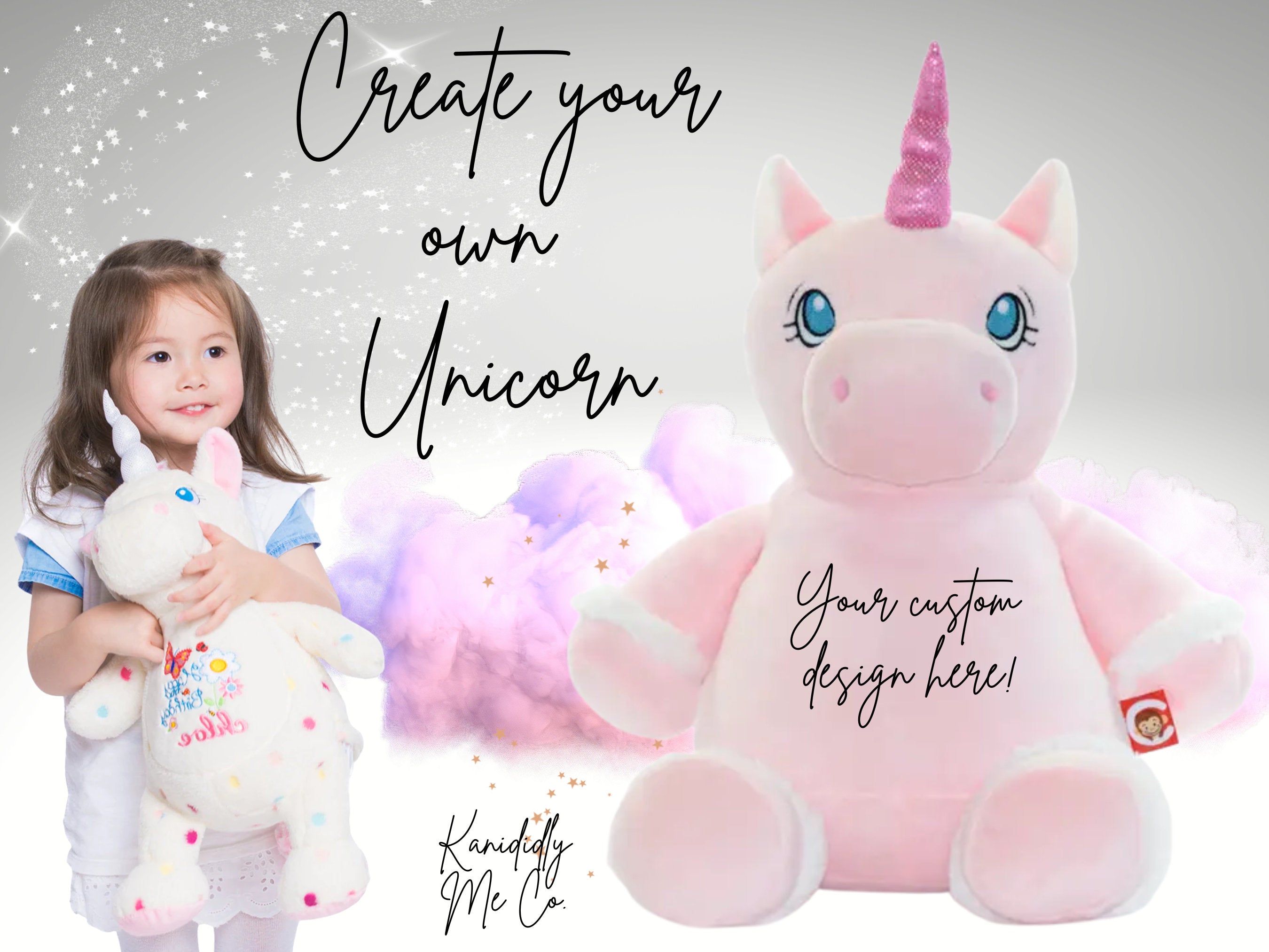 Pink Unicorn Custom - Embroidered Stuffed Animal - Cubbie - Birth Stats - Newborn Gift - Birth Announcement - Baby Gift - Christmas Gift